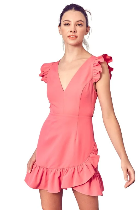 V-Neck Ruffle Dress