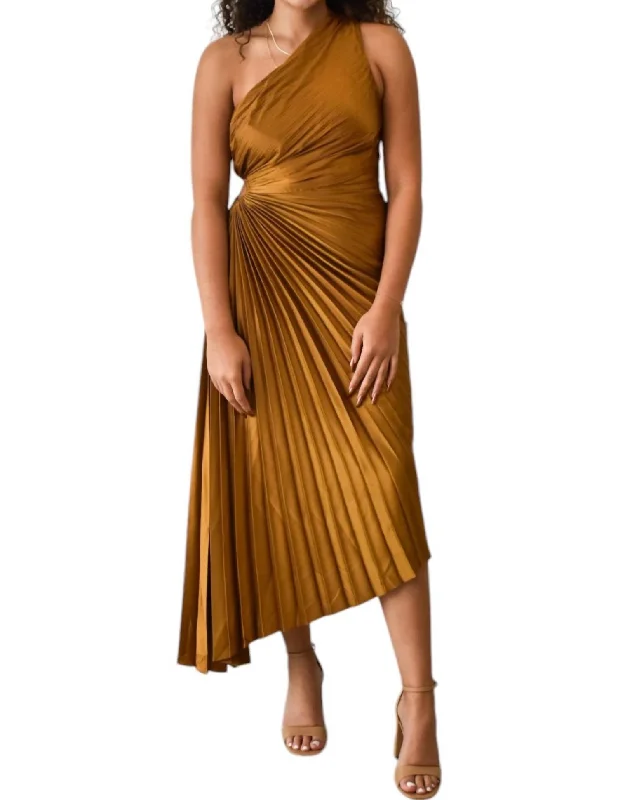 Golden Hour Pleated Dress In Ochre