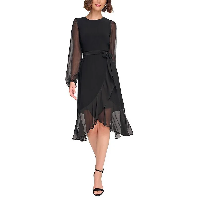 Womens Chiffon Sleeve Midi Cocktail And Party Dress