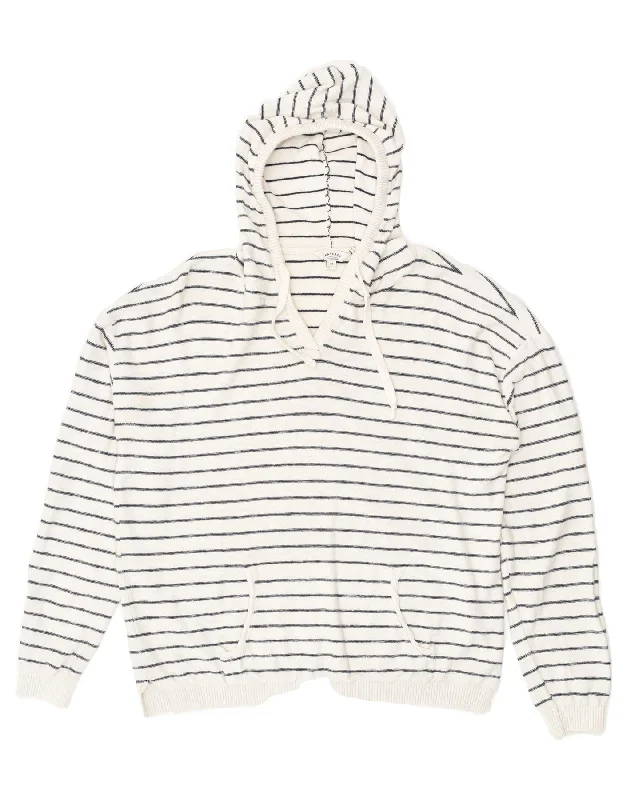 FAT FACE Womens Hoodie Jumper UK 14 Large  White Striped Cotton