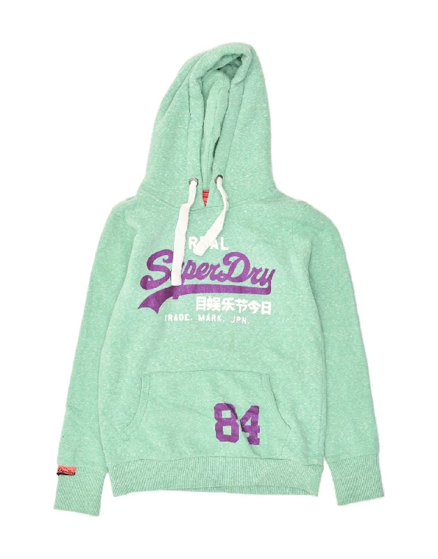 SUPERDRY Womens Real Graphic Hoodie Jumper UK 14 Medium Green Flecked