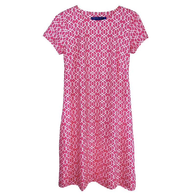 Women Key West Dress In Imperial Trellis Pink And White