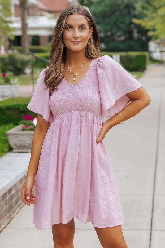 Pink Short Sleeve Smocked Mini Dress - FINAL SALE