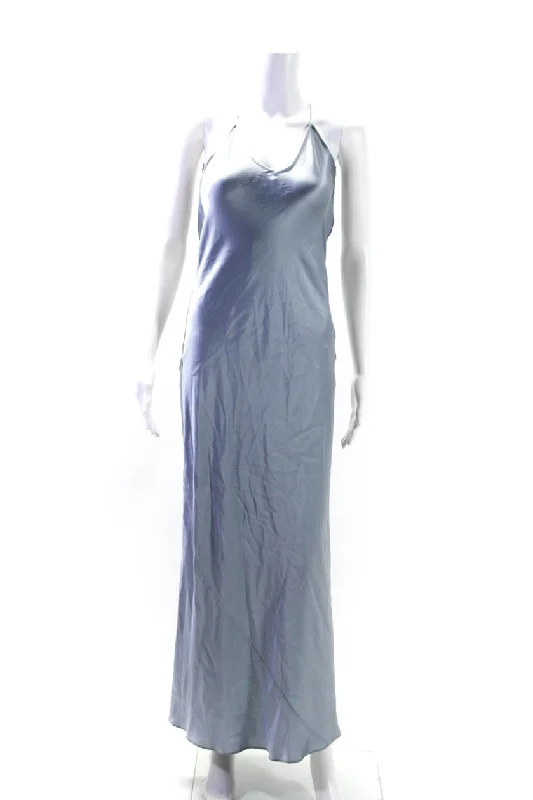 Olivia Von Halle Womens Silk V Neck A Line Slip Dress Ice Blue