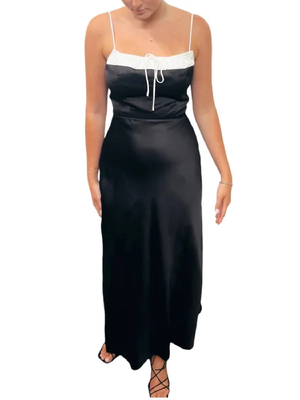 Contrast Trim Satin Maxi Dress In Black