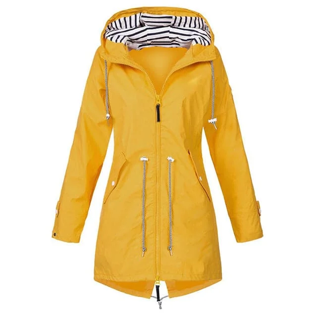 RTSHINE Women's Fashion Stylish Yellow Hooded Light Jacket Raincoat Zipper Jacket