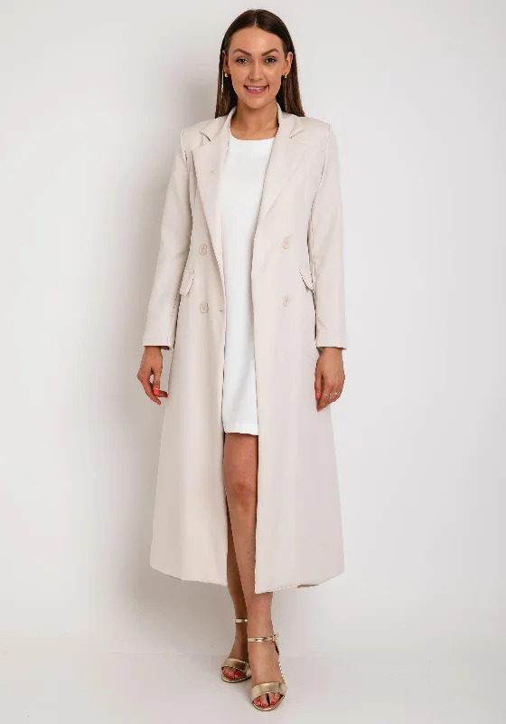 The Sofia Collection Long Blazer, Ivory Beige