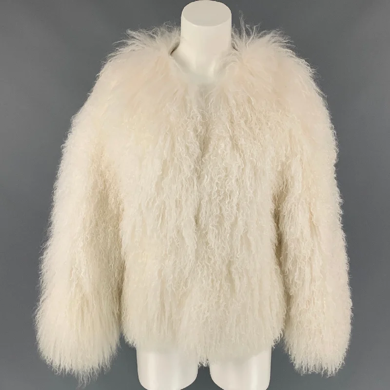 ADRIENNE LANDAU Size S White Mongolian Lamb Fur Jacket