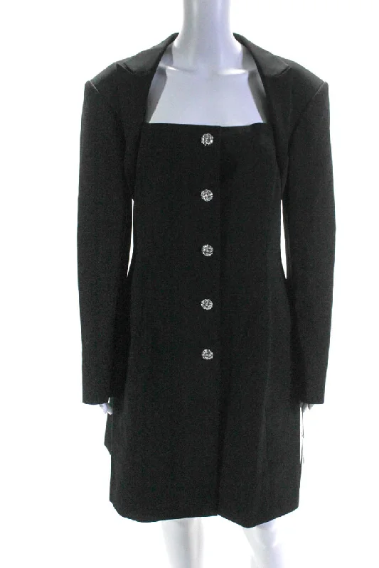 Adeam Womens Long Sleeves Button Down Nancy Dress Black Wool Blend