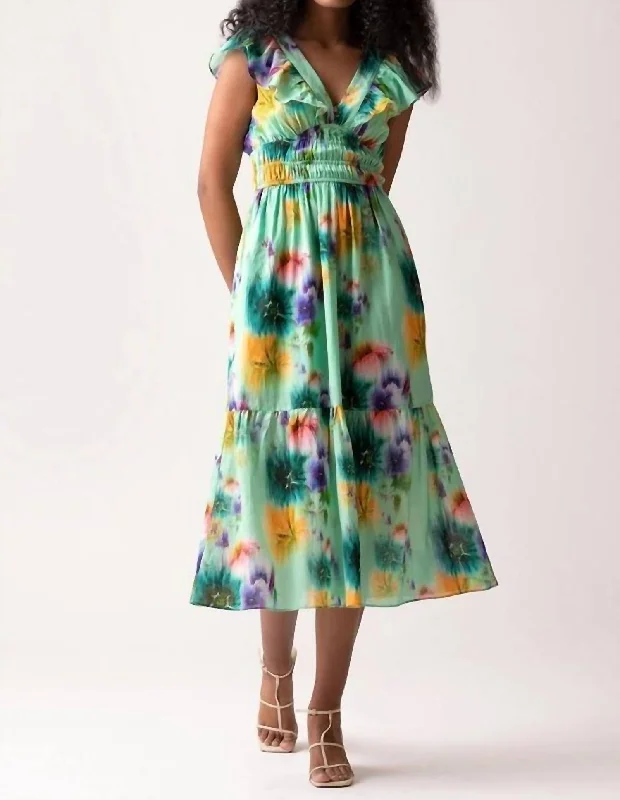 Nadia Midi Dress In Green Multi