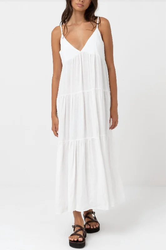 Classic Tiered Midi Dress In White