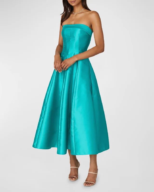 Strapless Multi-Seamed Mikado Midi Dress