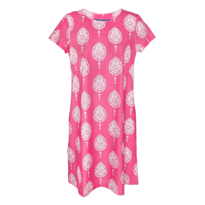 Women Key West Dress In Taj Mahal Block Print Petal Pink White