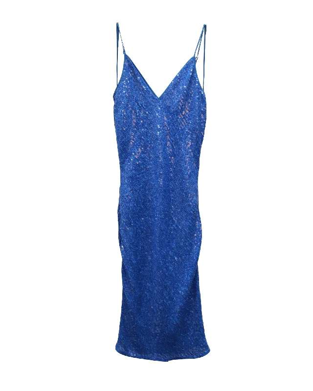 Diane Von Furstenberg Havita Sequin Cami Midi Dress in Blue Silk