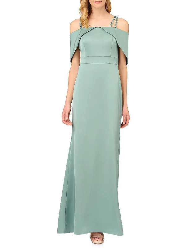 Womens Satin Embellished Evening Dress