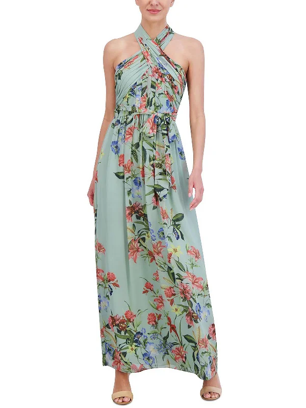 Womens Chiffon Floral Print Evening Dress