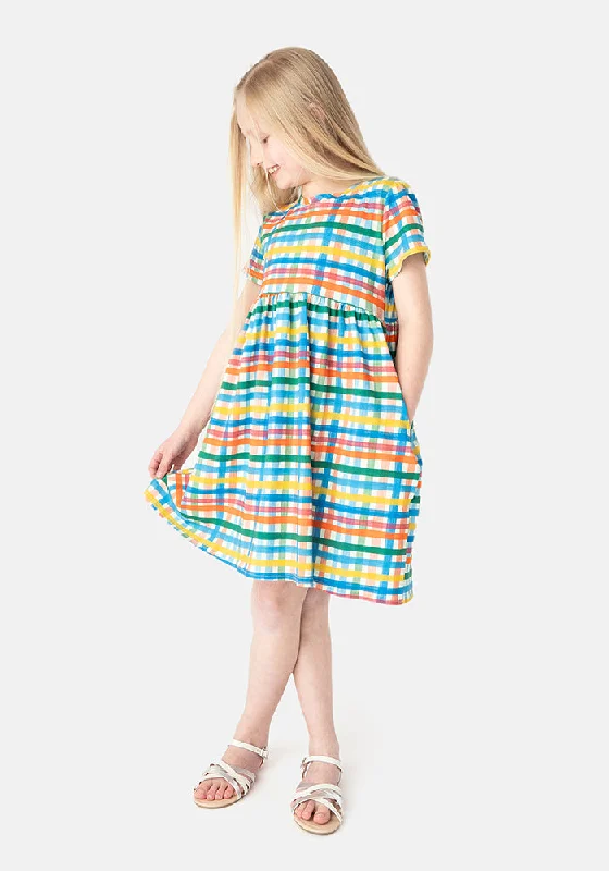 Children's Summer Painted Check Print Cotton Dress (Skye)