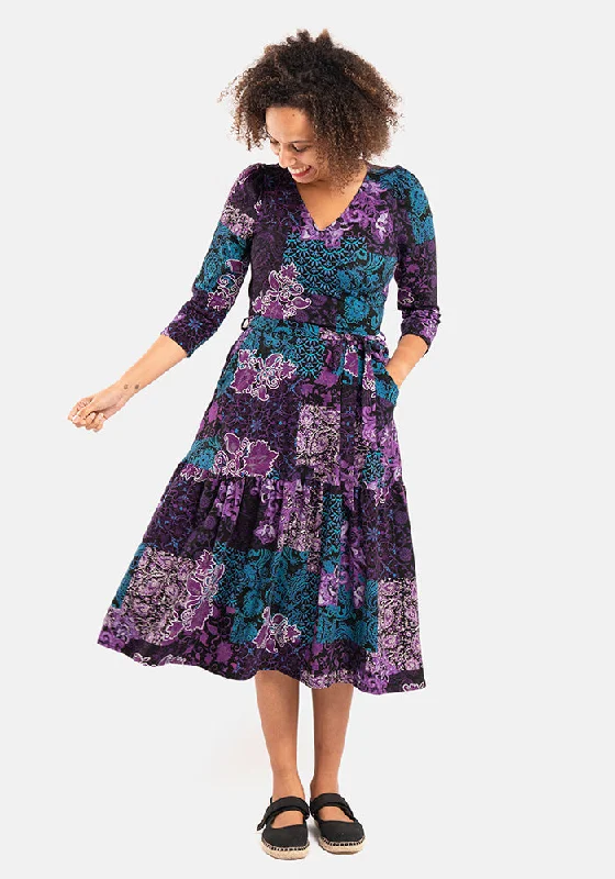 Harlowe Paisley Patchwork Print Tiered Hem Cotton Midi Dress