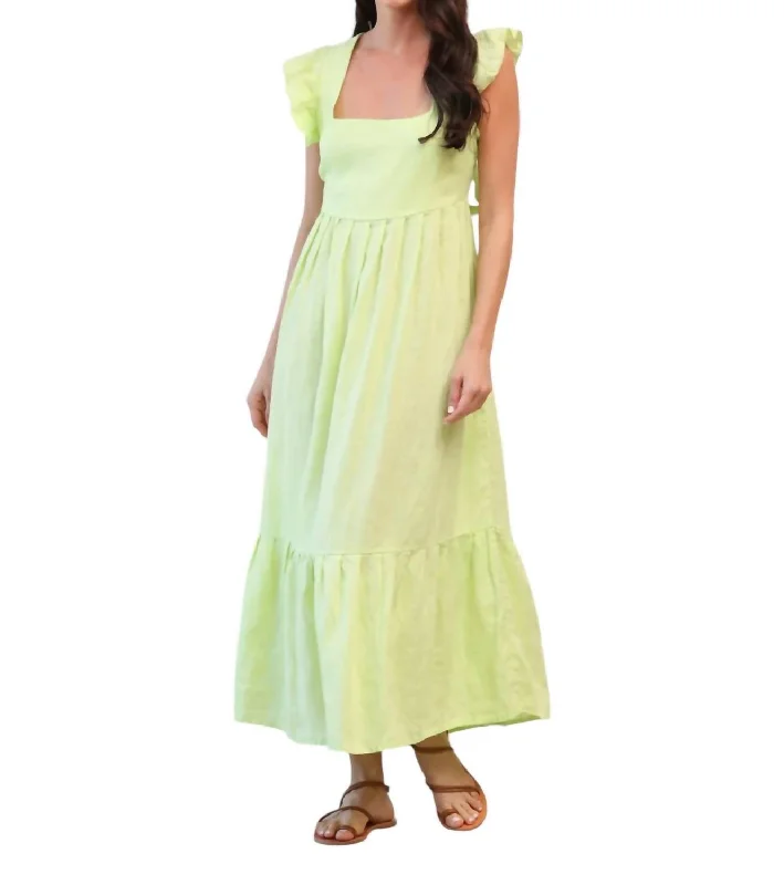 Tippie Tie Back Linen Dress In Lime