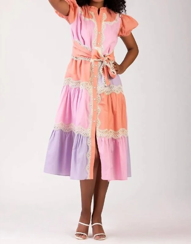 Pipa Midi Dress In Multi Peach Purple