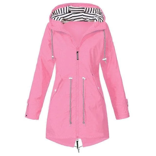 RTSHINE Women's Fashion Stylish Pink Hooded Light Jacket Raincoat Zipper Jacket