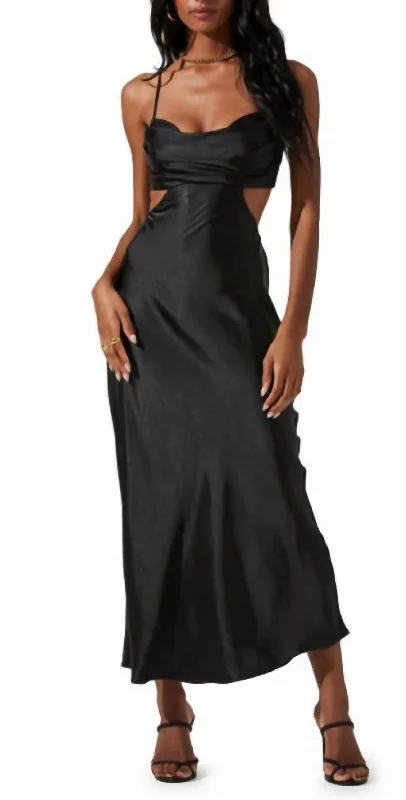 Colette Cutout Satin Slipdress In Black