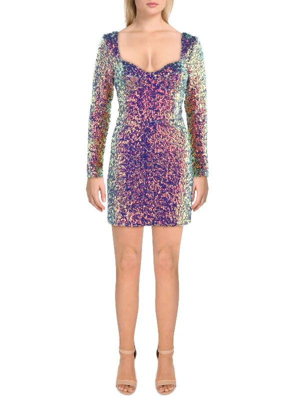 Danica Womens Mesh Sequined Mini Dress