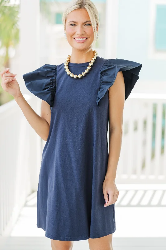 Get Ready Navy Blue Ruffled Mini Dress