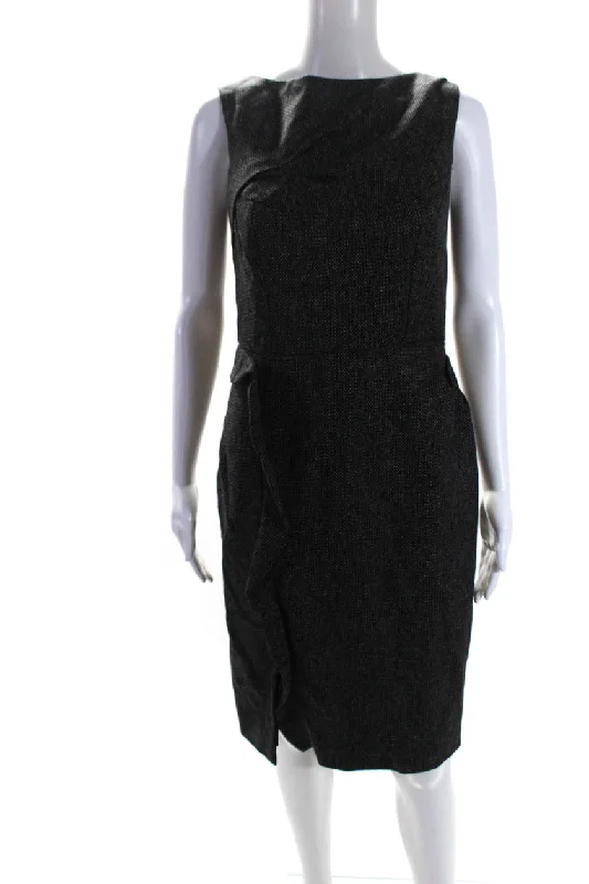 Valentino Womens Dark Brown Wool Crew Neck Zip Back Sleeveless Shift Dress