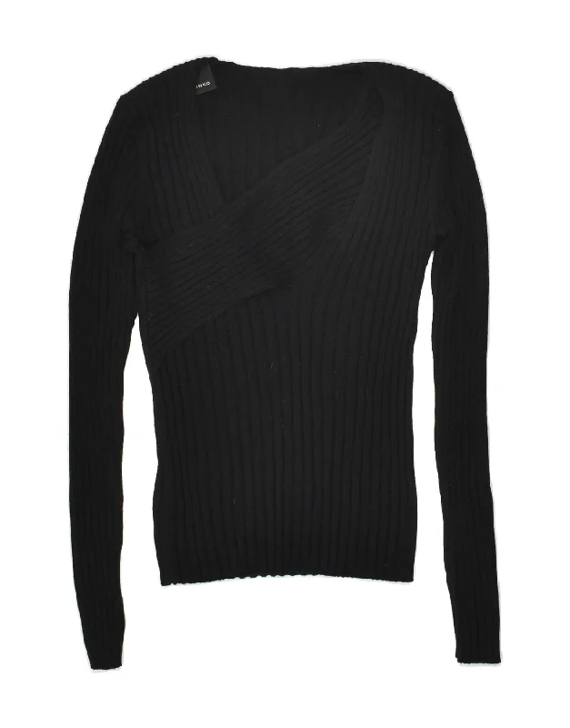 PINKO Womens V-Neck Jumper Sweater UK 10 Small Black Acrylic