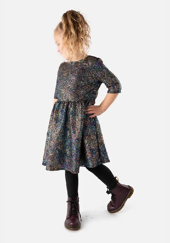 Children's Rainbow Sparkle Print Dress (Iris)