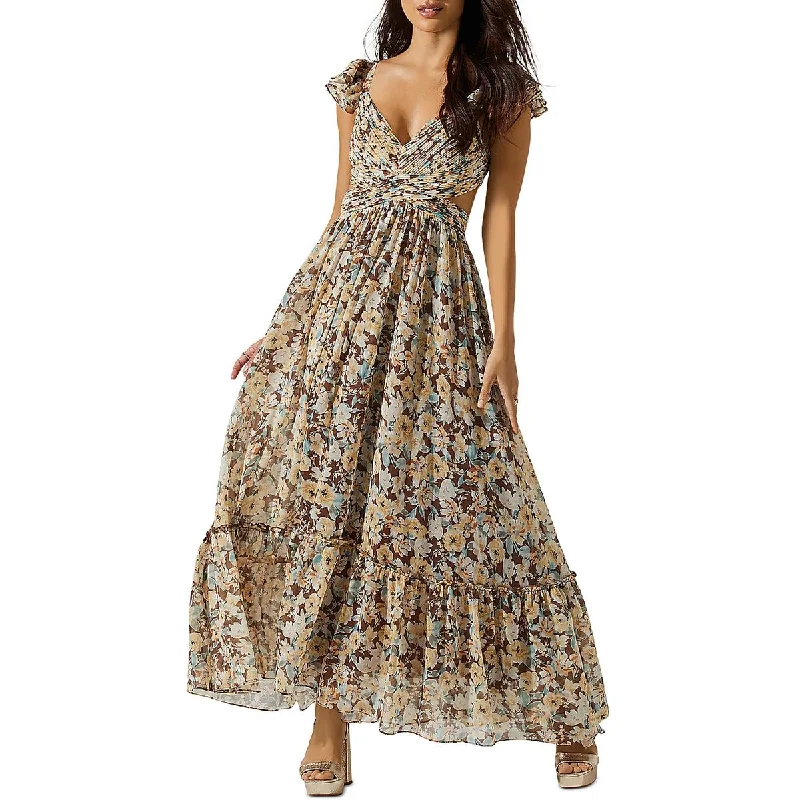 Womens Floral Print Evening Dress