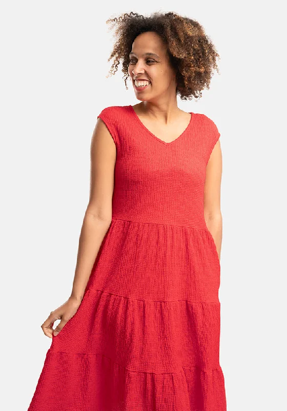 Yvonne Red Tiered Hem Dress