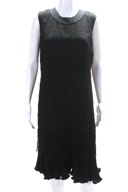 Christian Dior Womens Net Overlay Pleated Hem Flare Sheath Dress Black