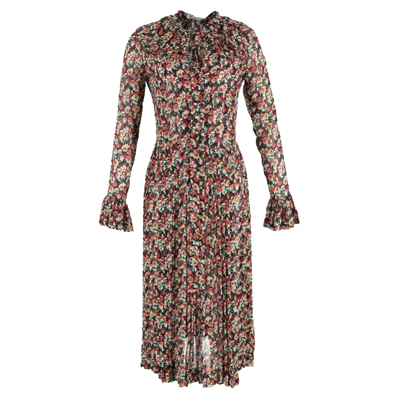 Victoria Beckham Pleated Tea Dress In Floral-Print Silk