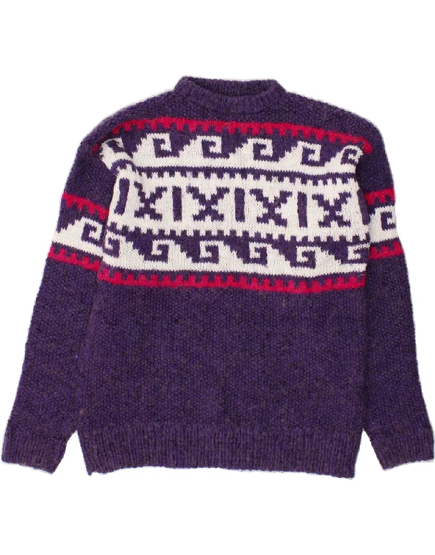 VINTAGE Womens Turtle Neck Jumper Sweater UK 14 Large Purple Fair Isle