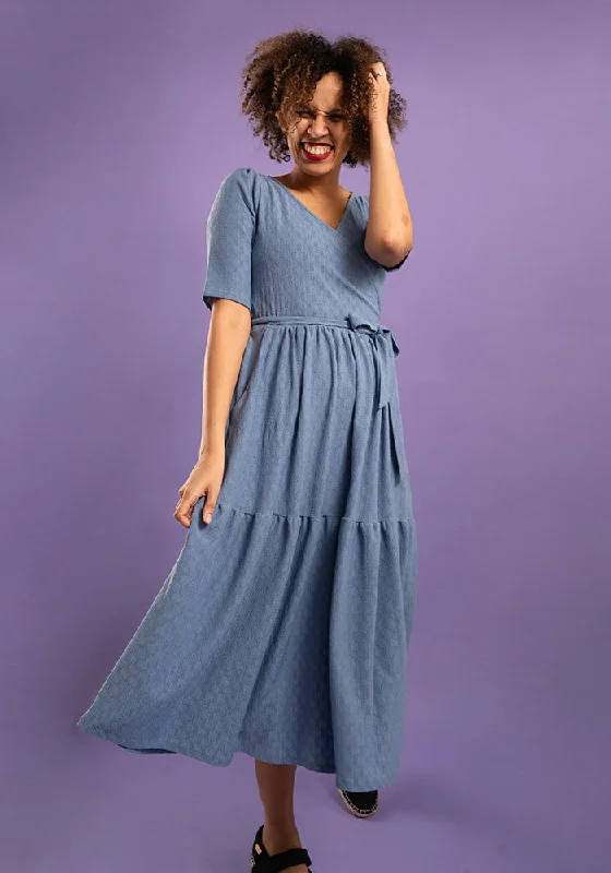 Tate Denim Blue Tiered Hem Midi Dress