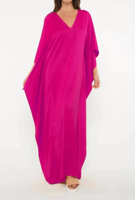 Satin Crepe Caftan In Fuchsia