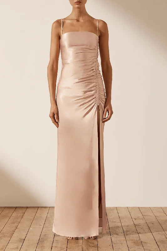 LA LUNE RUCHED MAXI DRESS - DESERT ROSE