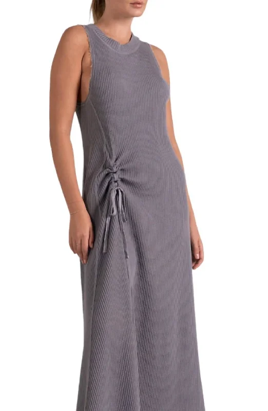 Waffle Knit Cinched Maxi Dress In Gray