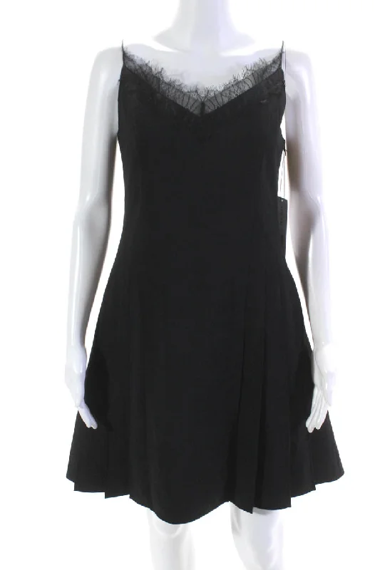 Adeam Womens Lace Trim V Neck A Line Punk Camisole Dress Black Wool