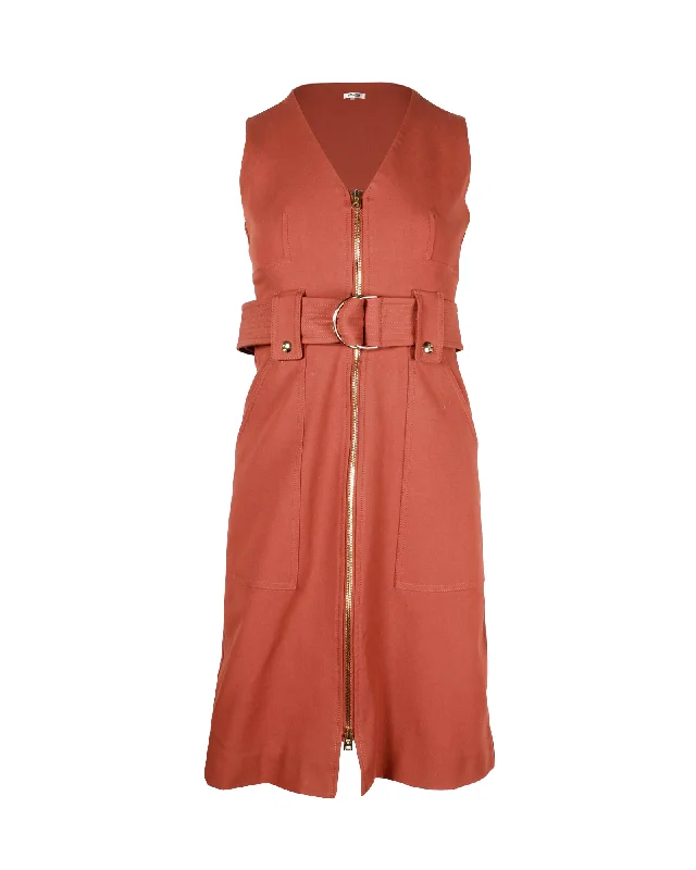 Diane von Furstenberg Zip-Front Belted Dress in Brown Cotton