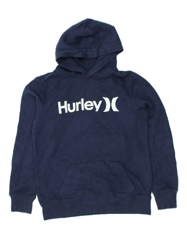 HURLEY Womens Graphic Hoodie Jumper UK 14 Large Navy Blue