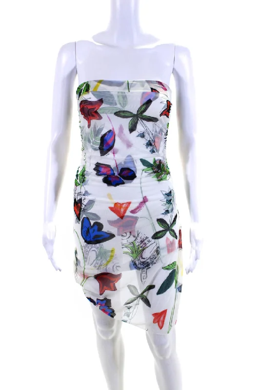 Shan Womens White Floral Pull On Layered Slit Sleeveless Mini Dress