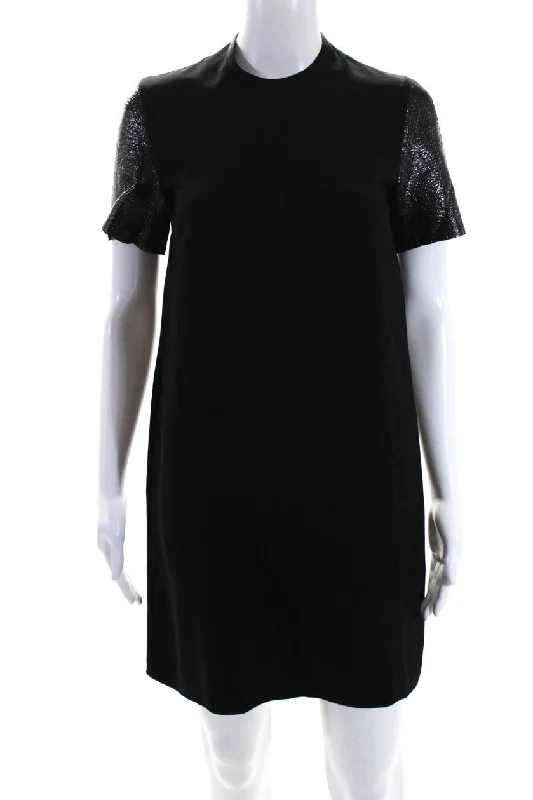 Ellery Womens Back Zip Short Sleeve Crew Neck Shift Dress Black