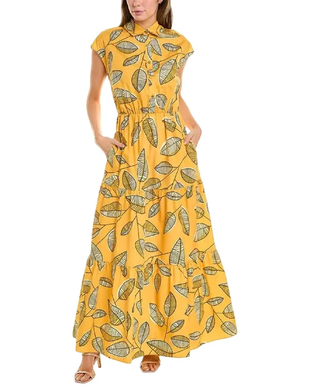 Mandy Maxi Dress In Yellow Line Leaves