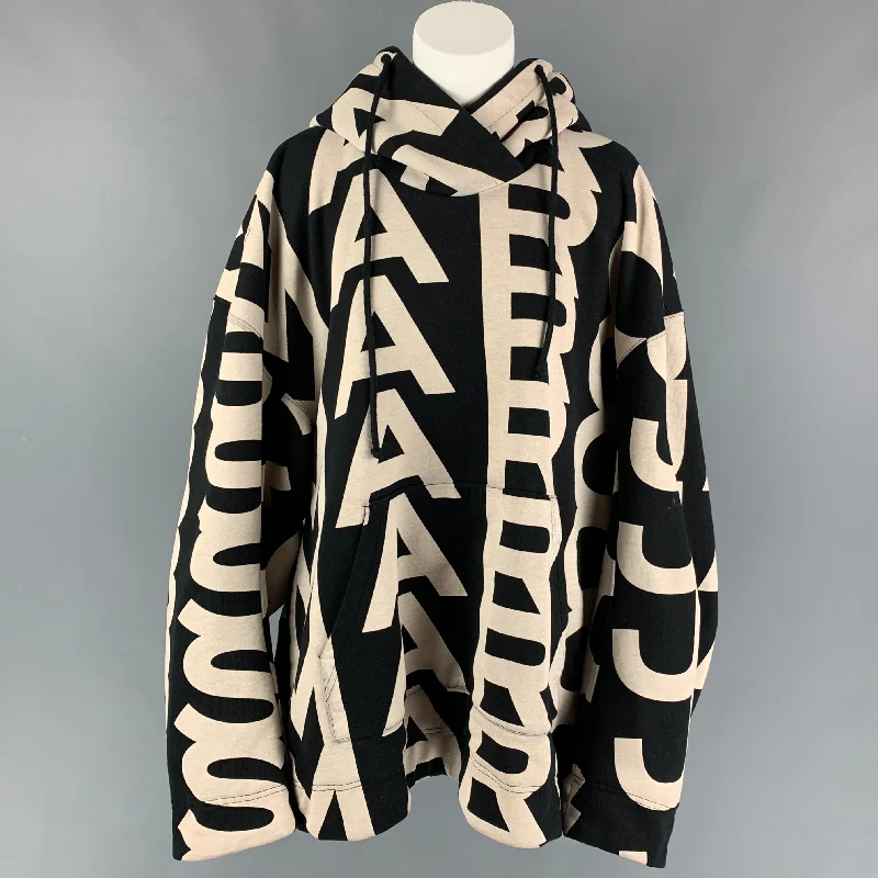 MARC JACOBS Size XS Black Cream Cotton Logo Hooded Jacket