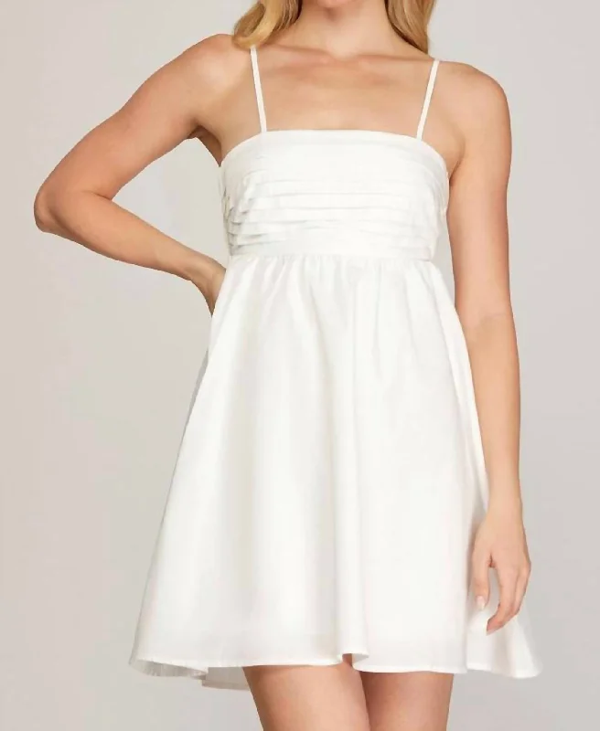 Pleated Cut Out Dress In White