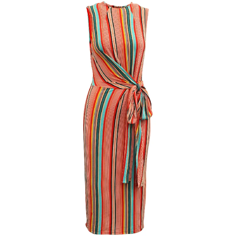 Alice + Olivia Striped Waist Tie Dress in Multicolor Viscose