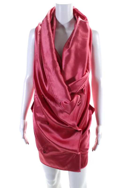 Sies Marjan Womens Double Breasted Cowl Neck Satin Mini Dress Pink